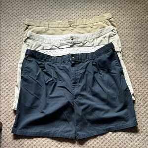 Wrangler Blue and Tan Flat Front Shorts- 3 pairs